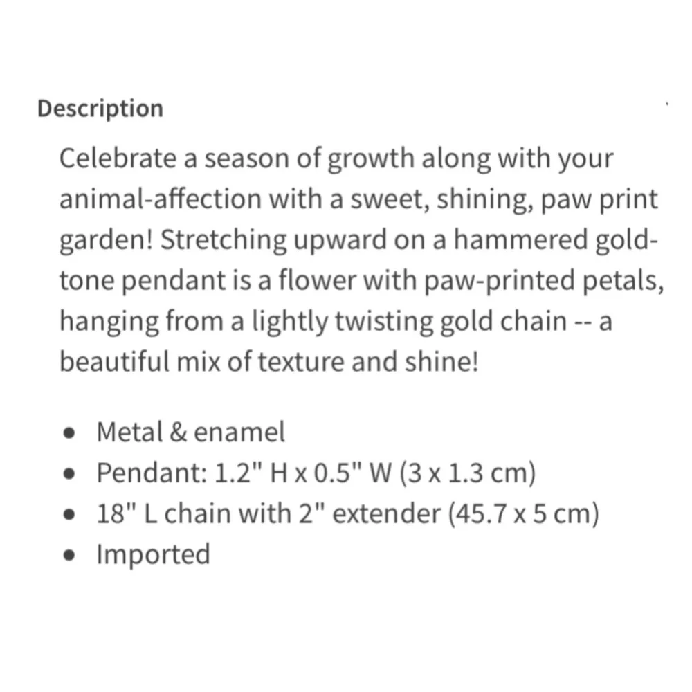 Greater Goods Blooming Paw Necklace, Gold-Tone & Black Enamel Pendant 18+” Chain